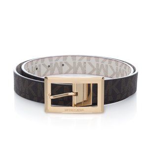 NWOT Michael Kors Reversible MK Monogram Logo Belt Brown Gold XL